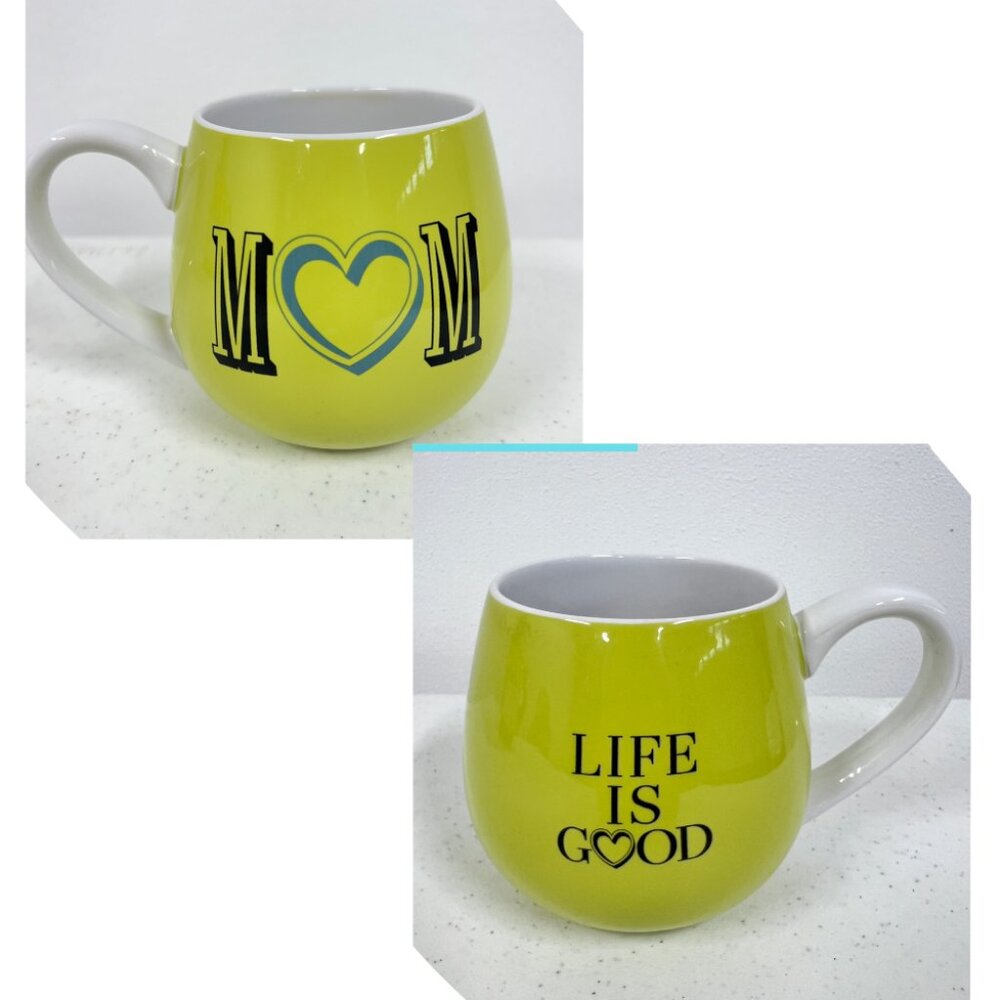Life Is Good Home "Mom" Heart Mug Cup Lime Green. 16oz. Coffee Tea